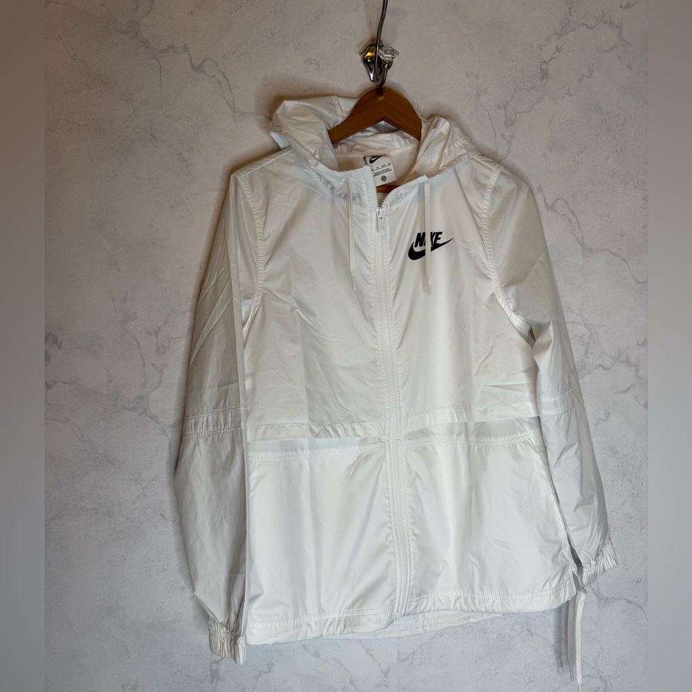 Nike white hooded wind breaker jacket